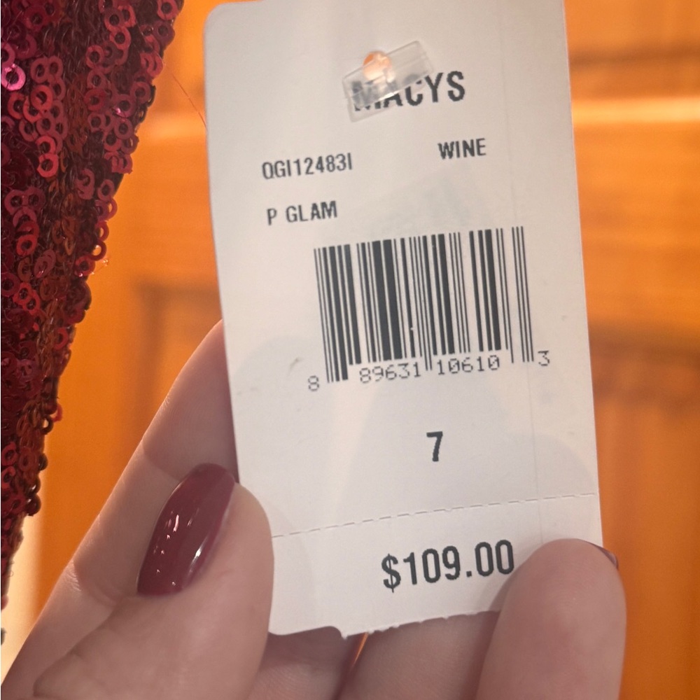 Macy's Burgundy Sequin Prom Dress - Picture 3 of 5